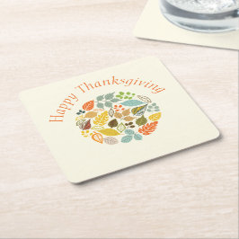 Posavasos Cuadrado De Papel Colorida caída deja feliz día de Acción de Gracias