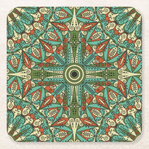 Posavasos Cuadrado De Papel Colorida etnia árabe: Ornamento vintage