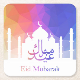 Posavasos Cuadrado De Papel Colorida Mezquita del Arcoiris Polígono Eid Mubara