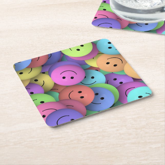 Posavasos Cuadrado De Papel Coloridas caras felices arte Emoji (En perspectiva)