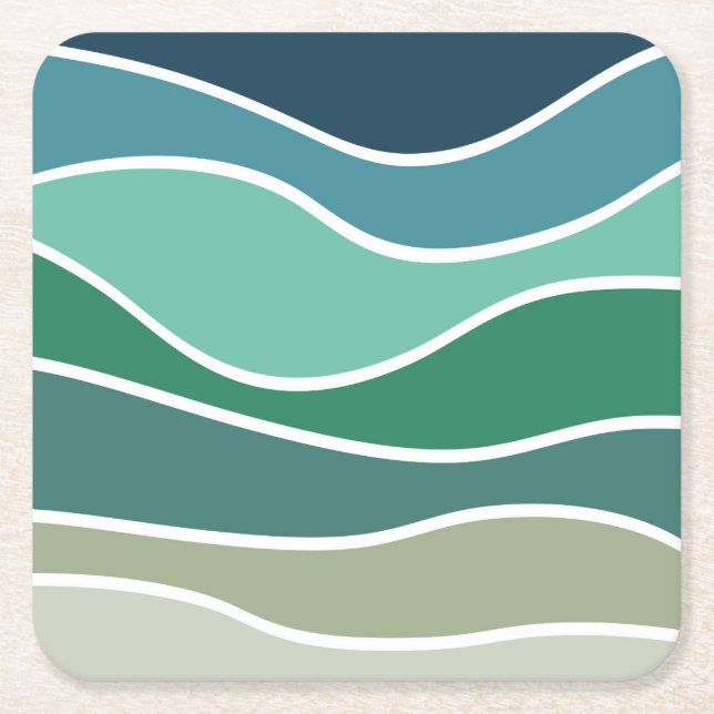 Posavasos Cuadrado De Papel Coloridas olas oceánicas (Anverso)