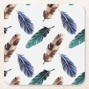 Posavasos Cuadrado De Papel Coloridas plumas textura tribal