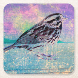 Posavasos Cuadrado De Papel Colorido Abstract Bird Art: Vibrant Songbird