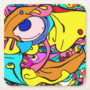 Posavasos Cuadrado De Papel Colorido Abstract Doodle Art