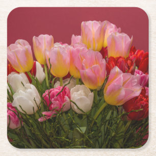 Posavasos Cuadrado De Papel Colorido Bouquet de Tulipanes