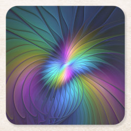 Posavasos Cuadrado De Papel Colorido Con Azul Moderno Resumen Arte Fractal