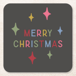Posavasos Cuadrado De Papel Colorido minimalista tipo moderno Feliz Navidad