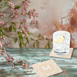 Posavasos Cuadrado De Papel Colorido Monograma Sonriente Daisy personalizado