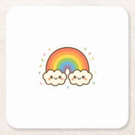 Posavasos Cuadrado De Papel Colorido orgullo arcoiris de Kawaii