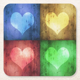 Posavasos Cuadrado De Papel Coloridos corazones rústicos El día de San Valentí