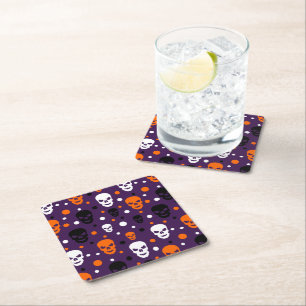Posavasos Cuadrado De Papel Coloridos cráneos de Halloween: patrón de puntos