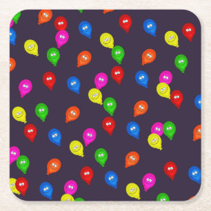 Posavasos Cuadrado De Papel Coloridos globos sonrientes negros