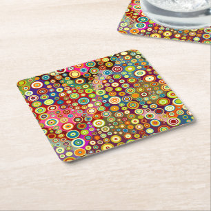Posavasos Cuadrado De Papel Coloridos puntos retro + tu idea