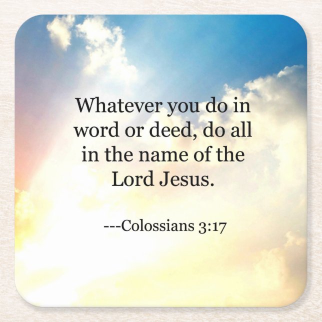 Posavasos Cuadrado De Papel Colossian 3:17, Escritura Bíblica Cristiana, (Anverso)