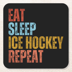POSAVASOS CUADRADO DE PAPEL COME HOCKEY SOBRE HIELO DORMIR COMER REPETIR