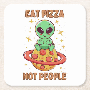 Posavasos Cuadrado De Papel Come pizza no personas