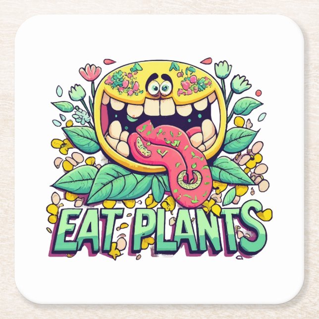 Posavasos Cuadrado De Papel Comer plantas (Anverso)