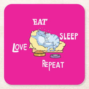 Posavasos Cuadrado De Papel Comer Sleep Love Repetir gatos