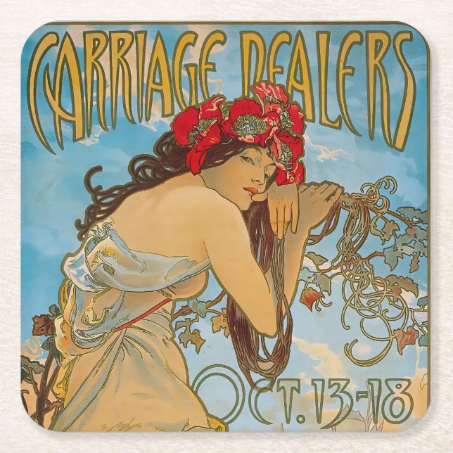 Posavasos Cuadrado De Papel Comerciantes de transporte por Alphonse Mucha (190 (Anverso)