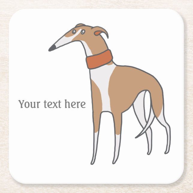 Posavasos Cuadrado De Papel Comic Whippet Dog Personalizable (Anverso)