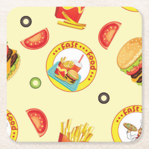 Posavasos Cuadrado De Papel Comida rápida divertida