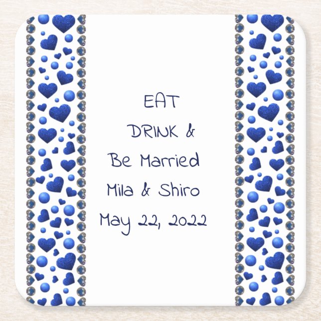 Posavasos Cuadrado De Papel Comida y bebida personalizada, corazón de purpurin (Anverso)