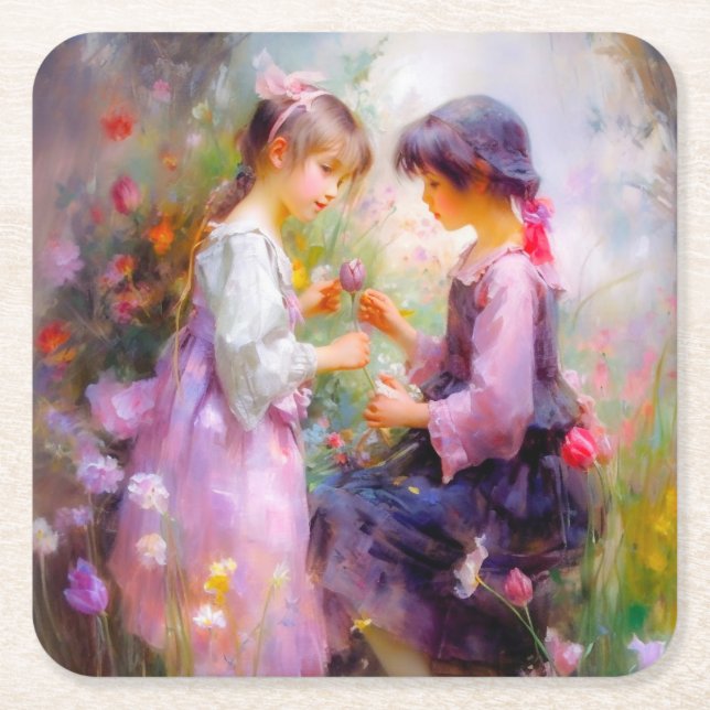 Posavasos Cuadrado De Papel Compartir Rosas y amistad (Anverso)