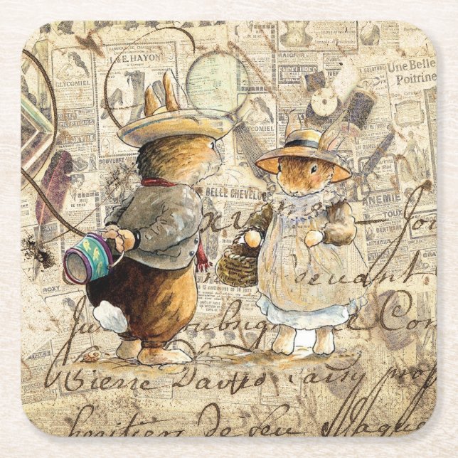 Posavasos Cuadrado De Papel composición de conejo de peter (Anverso)