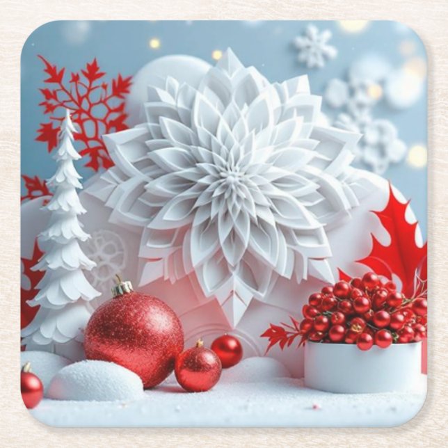 Posavasos Cuadrado De Papel Composición de Flor de Invierno (Anverso)