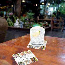 Posavasos Cuadrado De Papel Composición de fotos fiesta de cumpleaños blanco