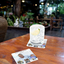 Posavasos Cuadrado De Papel Composición de fotos fiesta de cumpleaños blanco