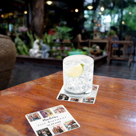 Posavasos Cuadrado De Papel Composición de fotos fiesta de cumpleaños blanco