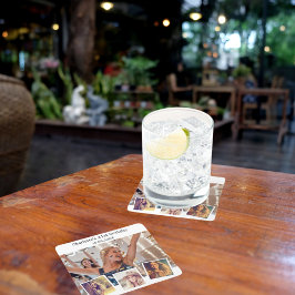 Posavasos Cuadrado De Papel Composición de fotos fiesta de cumpleaños blanco