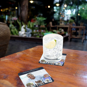 Posavasos Cuadrado De Papel Composición fotográfica fiesta de cumpleaños blanc