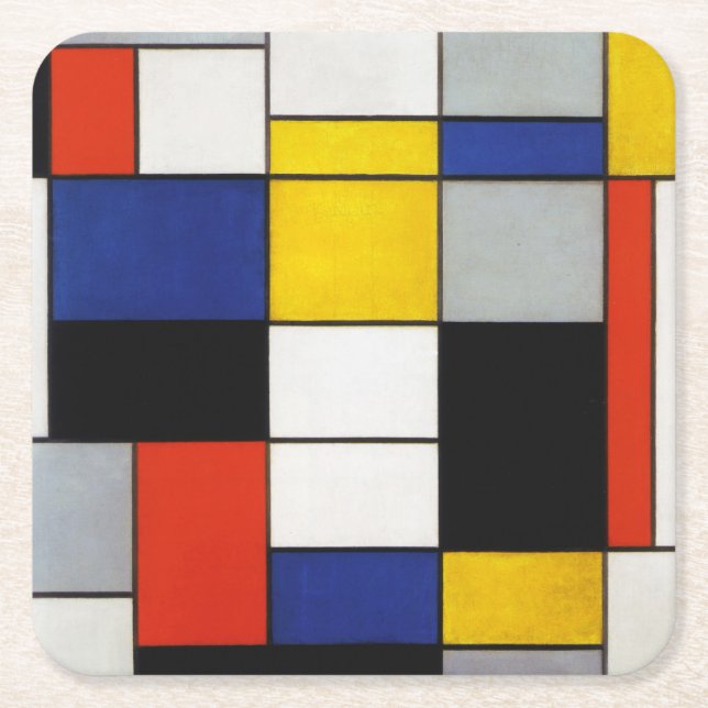 Posavasos Cuadrado De Papel Composición, Mondrian (Anverso)