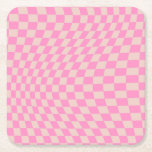 Posavasos Cuadrado De Papel Comprobar el panel de control de patrones y el tab<br><div class="desc">Patrón retro de chequeo - chequeo de melocotón y rosado torcido / tablero de ajedrez onado y agitado.</div>