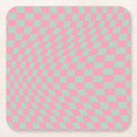 Posavasos Cuadrado De Papel Comprobar el tablero de verificación verde y rosa<br><div class="desc">Patrón retro de chequeo - cheque retorcido verde menta y rosado / tablero de ajedrez onado y agitado.</div>