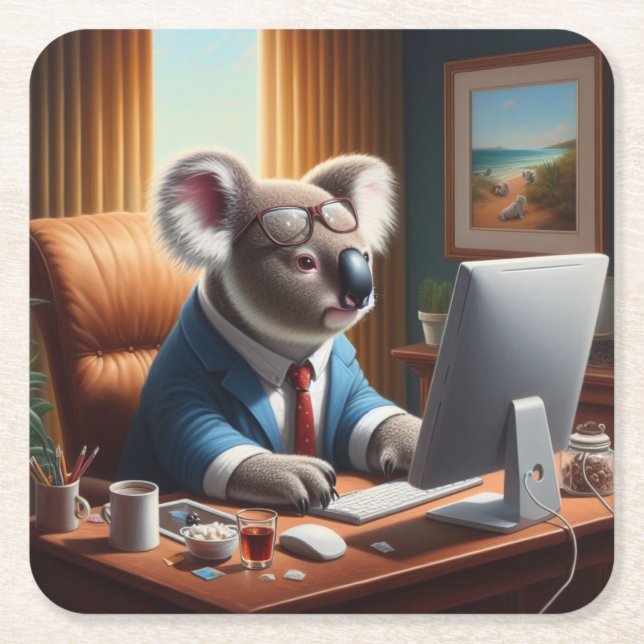 Posavasos Cuadrado De Papel Computadora Koala (Anverso)