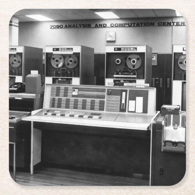 Posavasos Cuadrado De Papel Computadora Vintage Mainframe (Anverso)