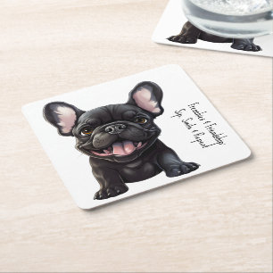 Posavasos Cuadrado De Papel Con texto personalizado, 🐶cachorro Frenchie