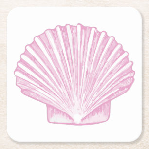 Posavasos Cuadrado De Papel Concha de vieira rosa costera