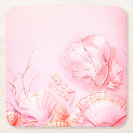 Posavasos Cuadrado De Papel Concha marina oscura rosa