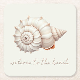 Posavasos Cuadrado De Papel Conchas Costeras Personalizadas de Crema y Beige