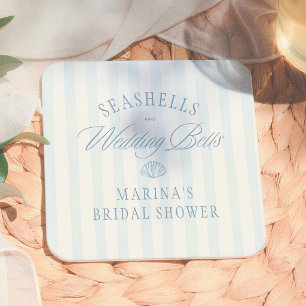 Posavasos Cuadrado De Papel Conchas marinas y campanas de boda: Ducha de novia