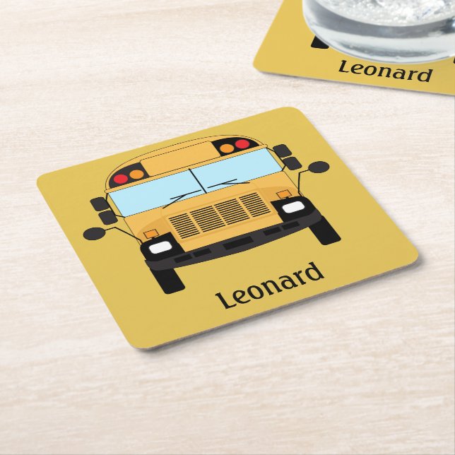 Posavasos Cuadrado De Papel Conductor de autobús escolar amarillo y regalo de  (En perspectiva)