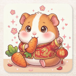 Posavasos Cuadrado De Papel Conejillo de Indias Kawaii Linterna del Año Nuevo 