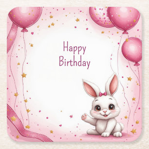 Posavasos Cuadrado De Papel Conejito Adorable Rosa Bebé 🐰