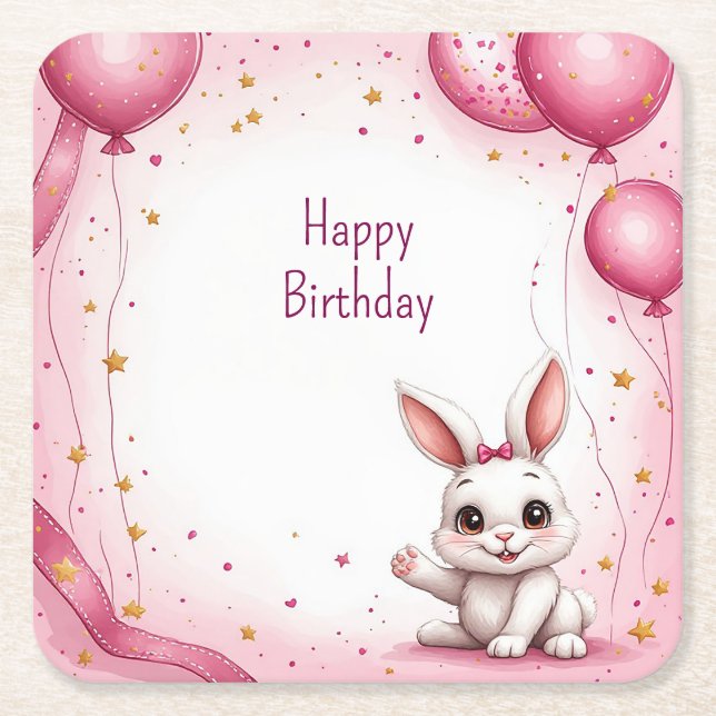 Posavasos Cuadrado De Papel Conejito Adorable Rosa Bebé 🐰 (Anverso)
