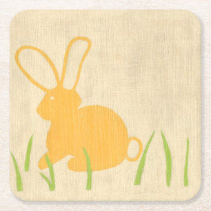 Posavasos Cuadrado De Papel Conejito amarillo e hierba verde de Chariklia