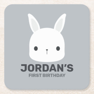Posavasos Cuadrado De Papel Conejito Bonito con Nombre Personalizado